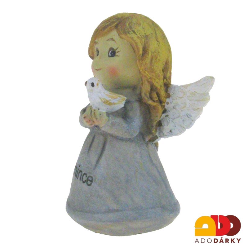 Anděl s holoubkem šedý "MAMINCE" 8 cm