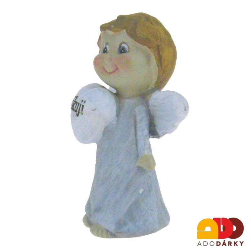 Anděl šedý "Děkuji" se srdíčkem 6,5 cm
