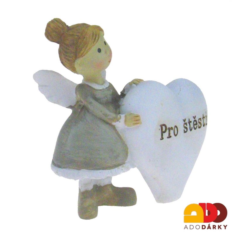 Anděl holčička s velkým srdcem "Pro štěstí" levá var. 7,5 cm