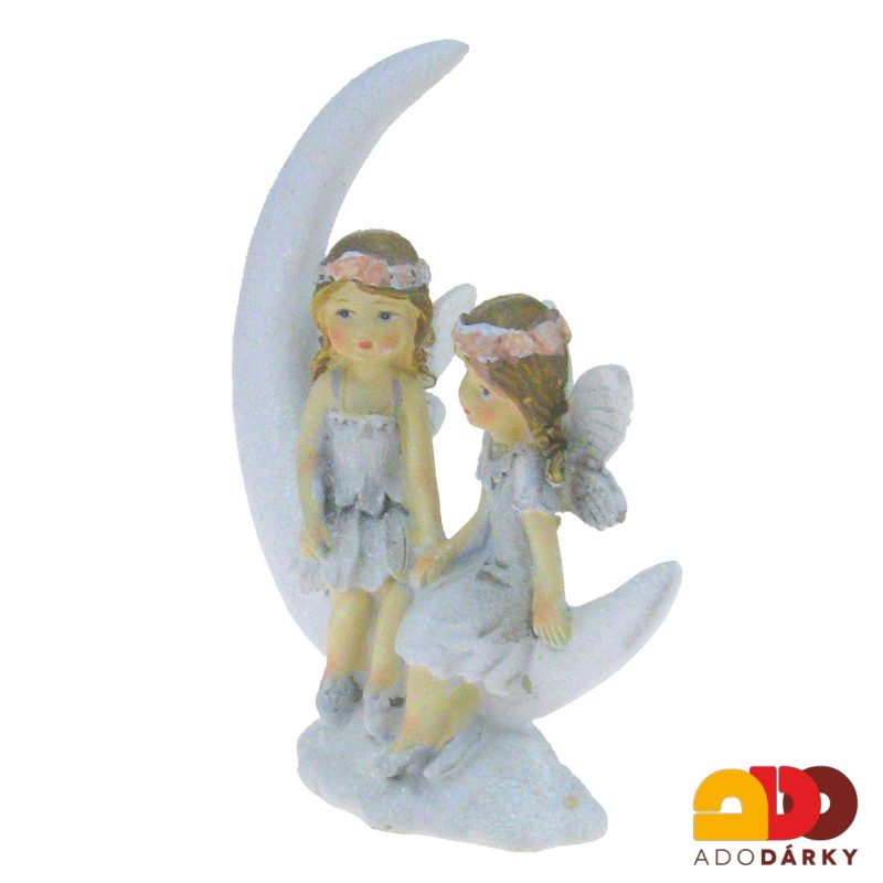 Dva andělé - víly sedící na měsíci 12 cm