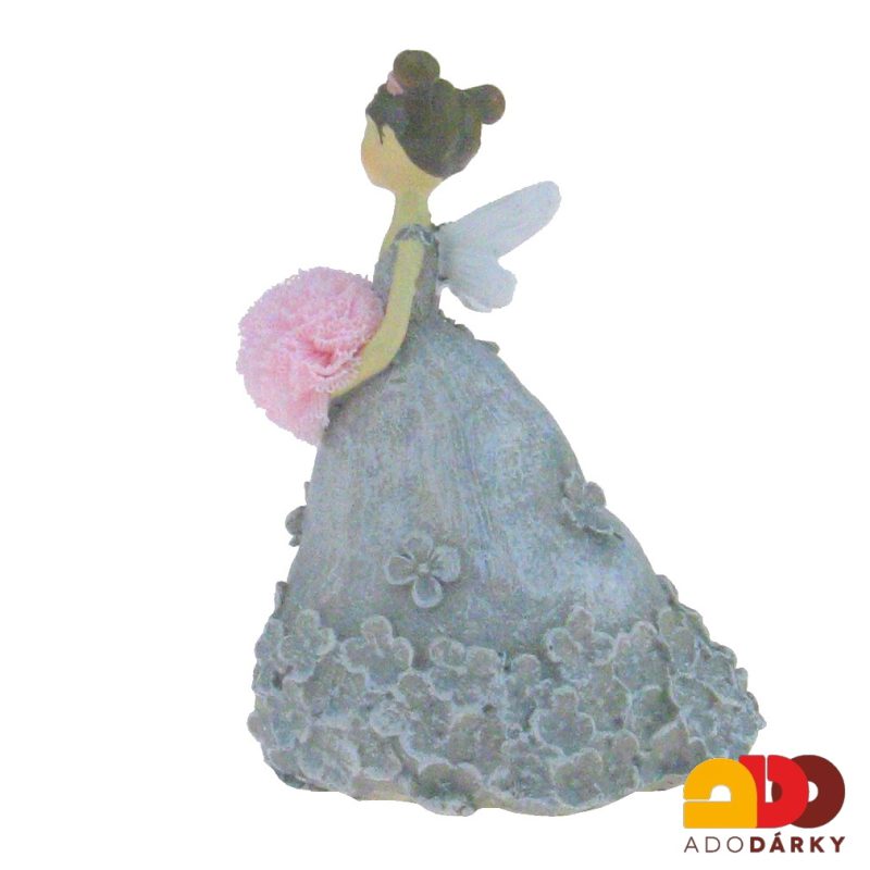 Užší víla - anděl v šedých šatech s pomponem 10 cm