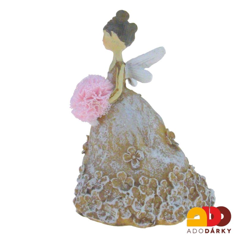 Užší víla - anděl v hnědých šatech s pomponem 10 cm