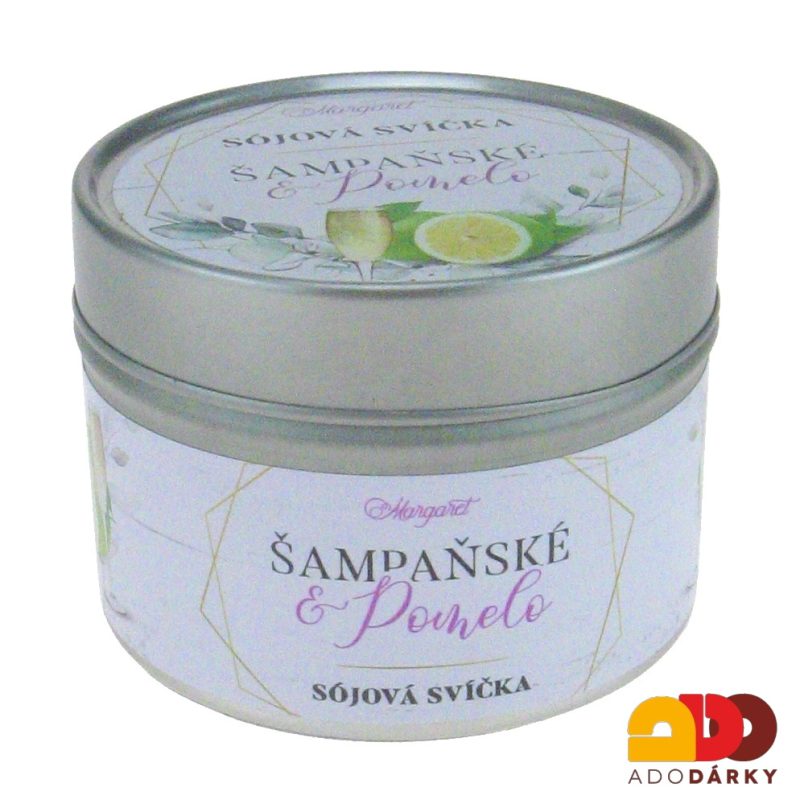Sójová svíčka v plechové krabičce Šampaňské a pomelo