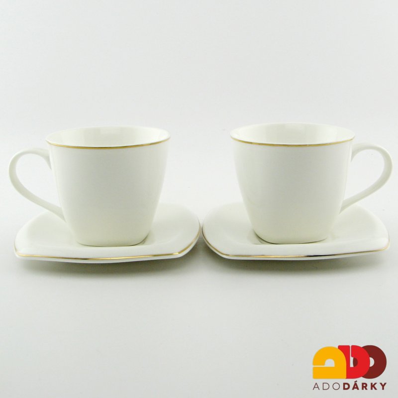 Souprava dvou šálků s podšálky se zlatým okrajem - var. 1