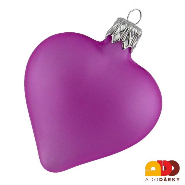 Srdíčko z foukaného skla - ostře fialové 7 cm