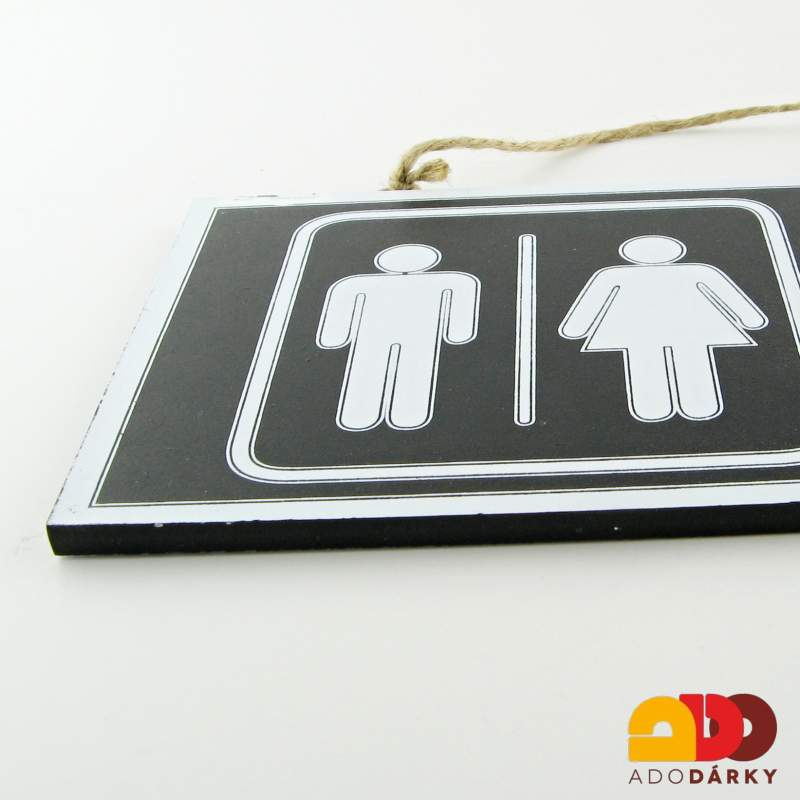Oboustranná dřevěná cedulka "Toilet" černá 32 x 12,5 cm