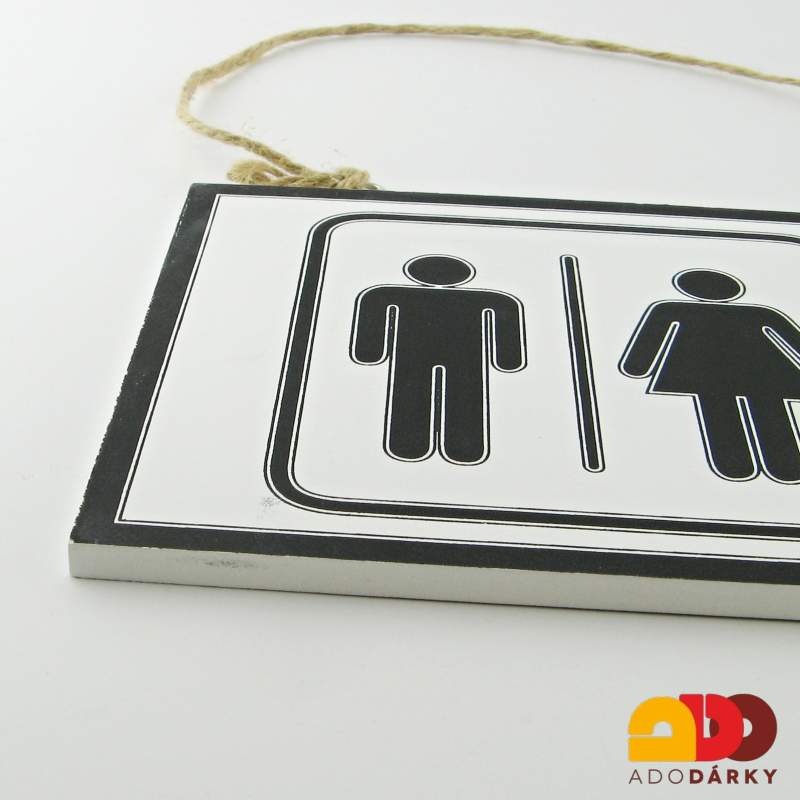 Oboustranná dřevěná cedulka "Toilet" bílá 32 x 12,5 cm
