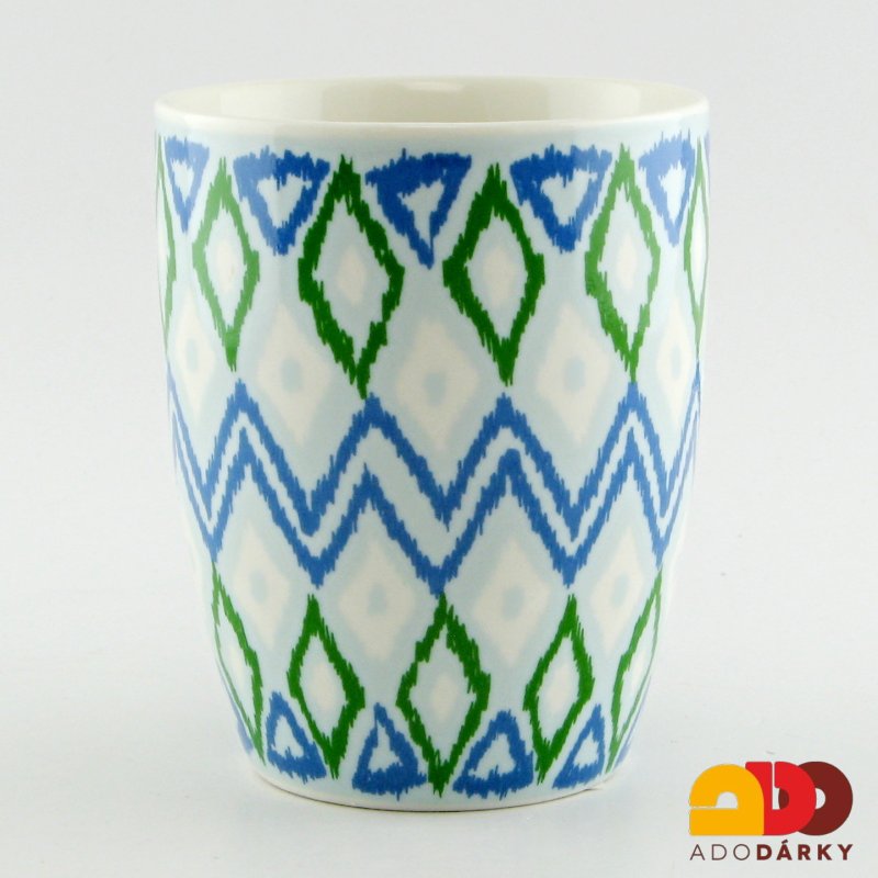 Hrnek s kosočtverci bílozelenomodrý 350 ml