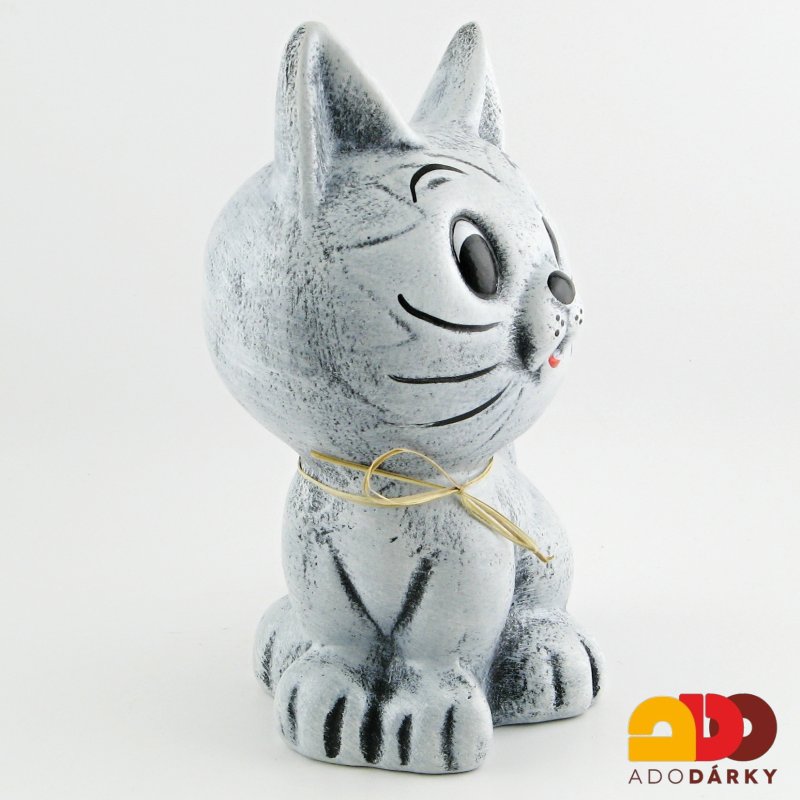 Pokladnička kočka šedá střední 27 cm