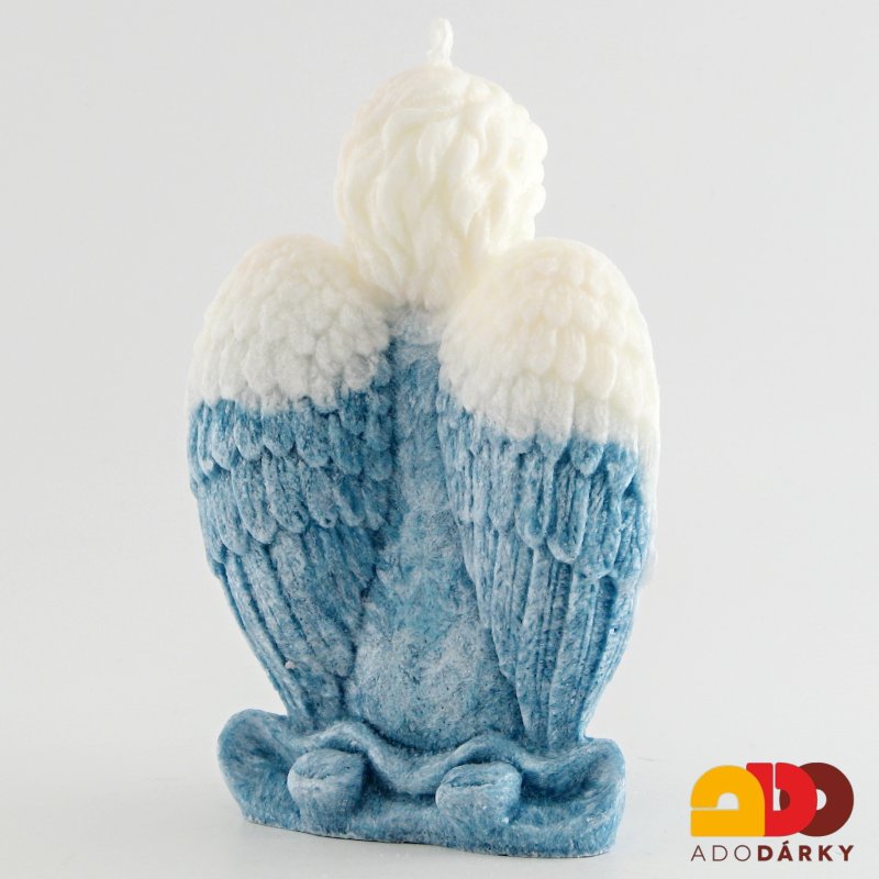 Svíčka klečící anděl azurově modrý 15 cm