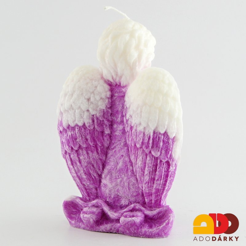 Svíčka klečící anděl světle fialový 15 cm