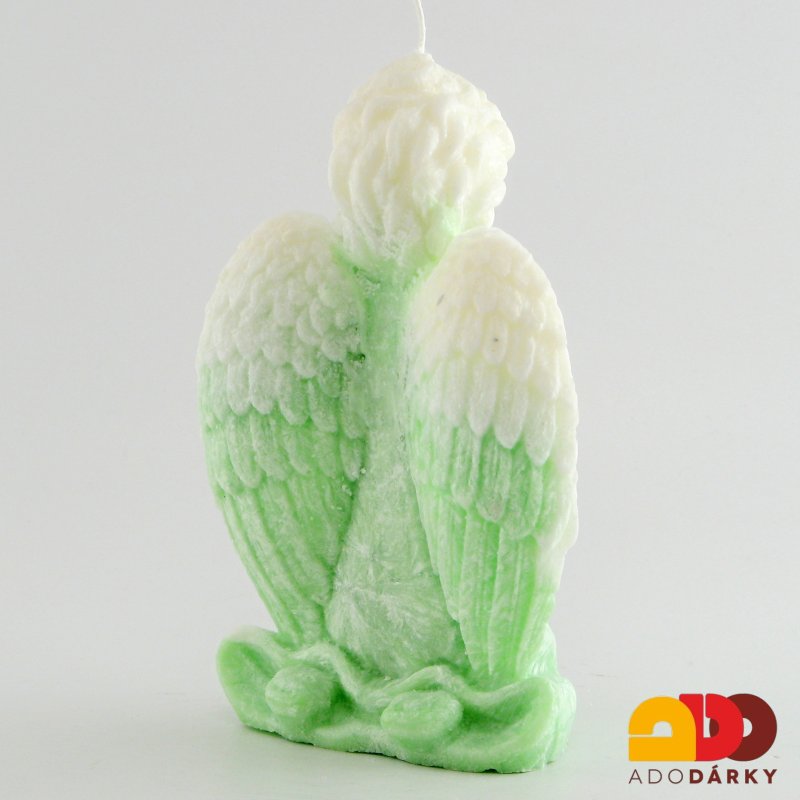 Svíčka klečící anděl světle zelený 15 cm