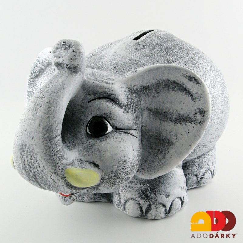 Pokladnička slon s chobotem šedý 30 cm