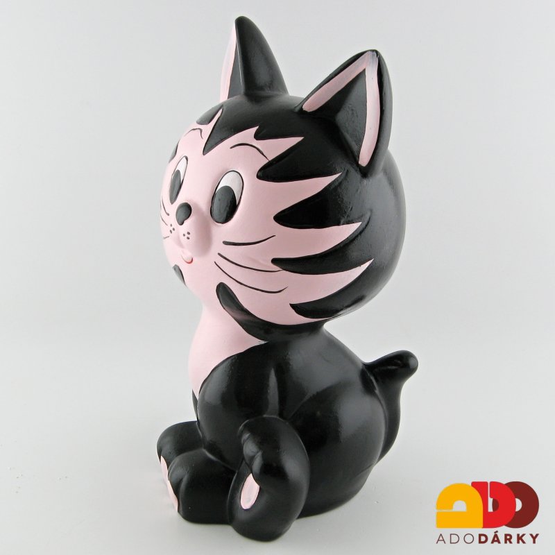 Pokladnička kočka sedící černo-růžová 29 cm