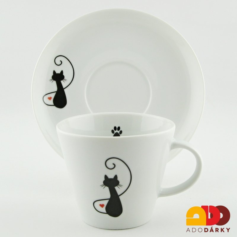 Šálek s podšálkem kočka s ocasem nahoru 250 ml