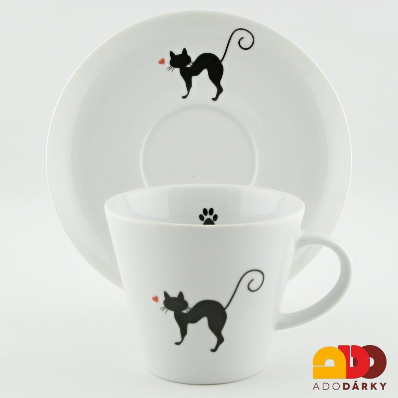 Šálek s podšálkem protahující se kočka 250 ml