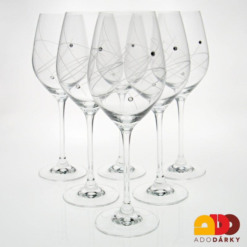 Sklenice na bílé víno Swarovski se dvěma kamínky 360 ml sada 6 ks