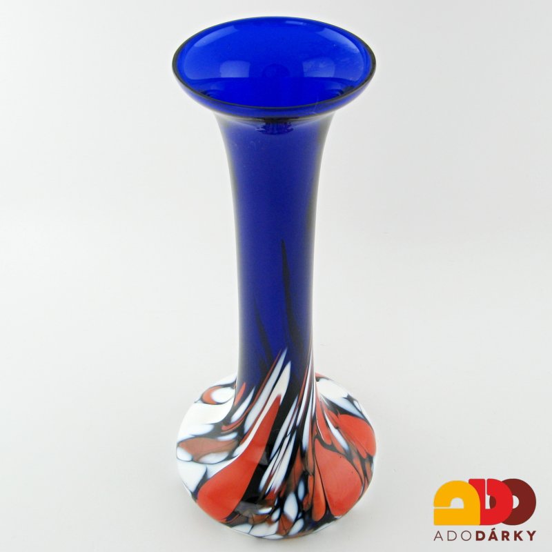 Váza modro - červeno - bílá vysoká 26,5 cm