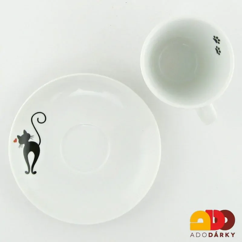 Moka šálek s podšálkem s kočkou se srdíčkem 100 ml