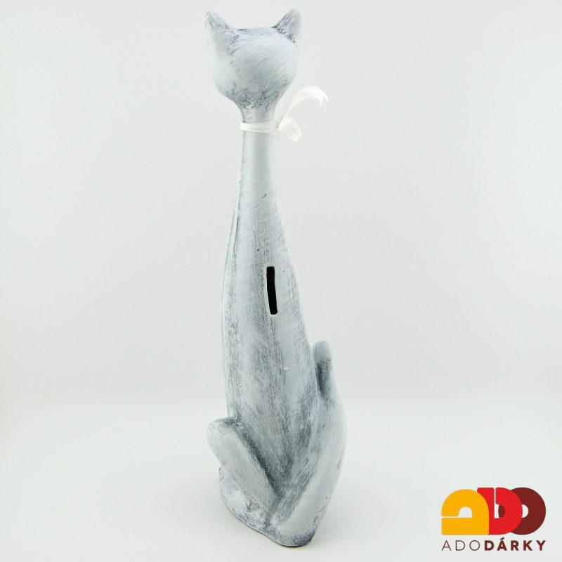 Pokladnička kočka vysoká šedá 44 cm