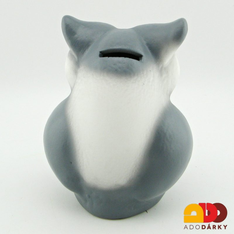 Pokladnička sova malá bílo-šedá 16 cm
