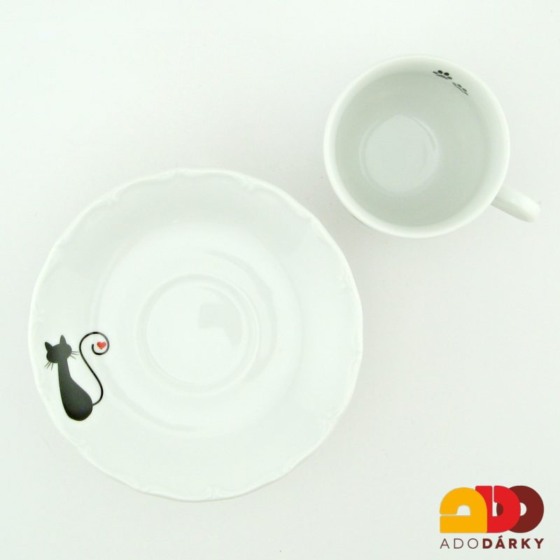 Šálek s podšálkem s kočkou se srdíčkem 230 ml