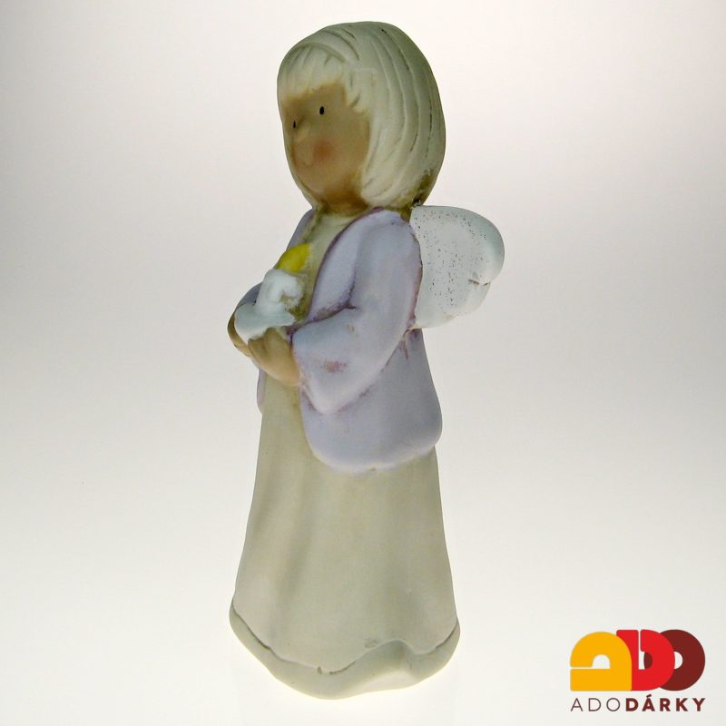 Anděl se svíčkou béžovo fialový 21 cm