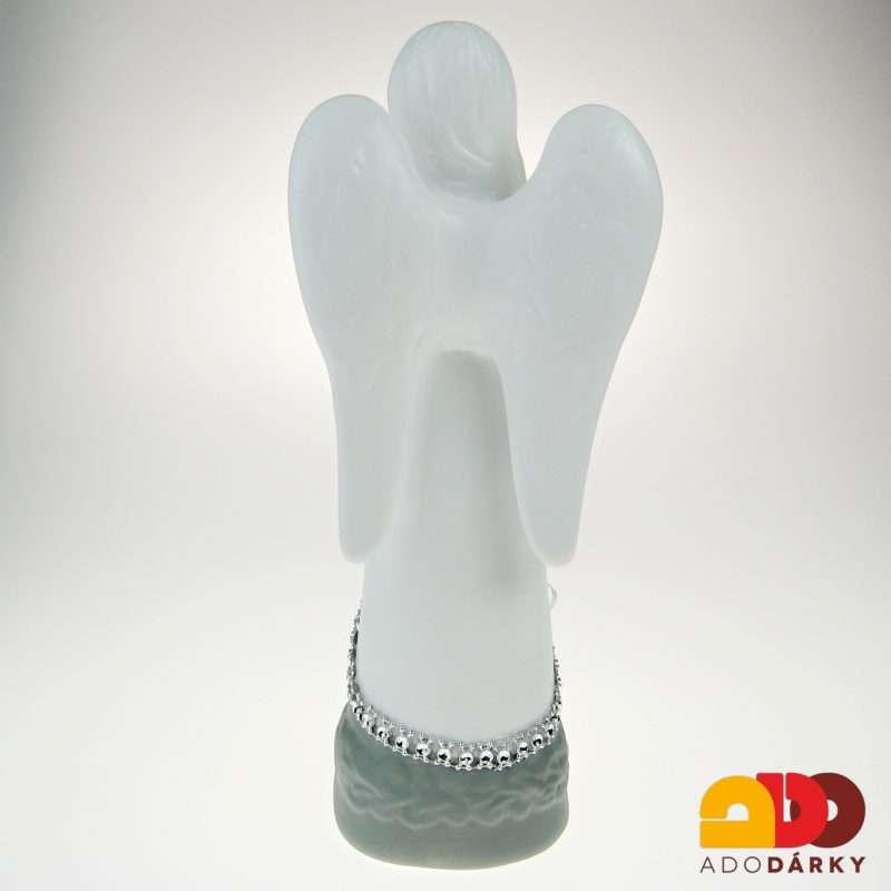 Anděl šedý se srdcem 28 cm