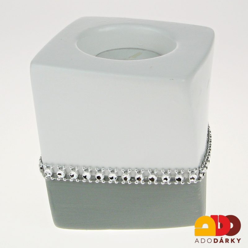 Svícen kostka šedý 9,5 x 9 cm