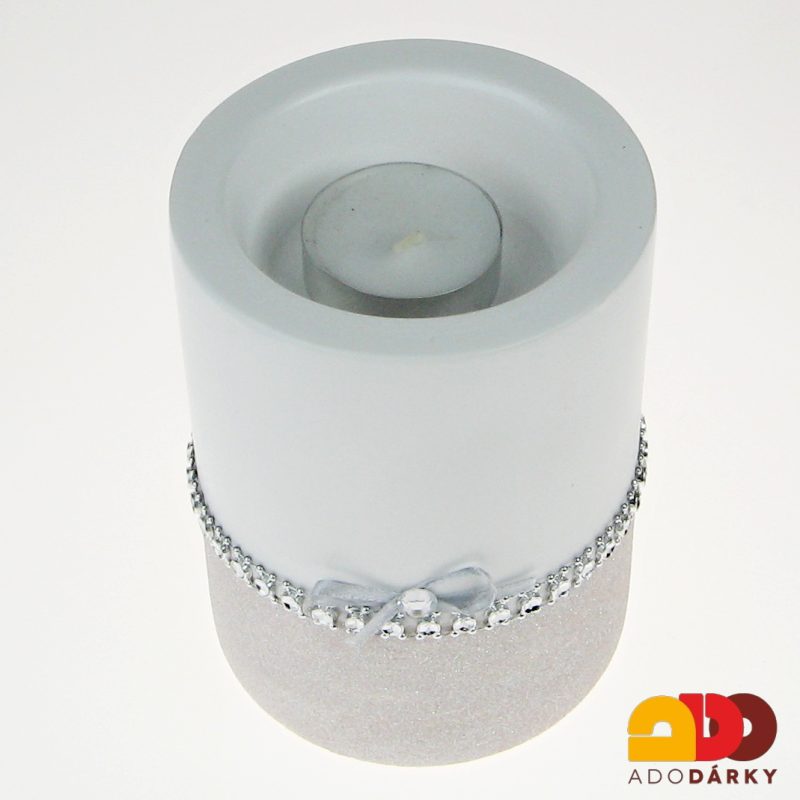 Svícen válec růžový se třpytkama 12,5 cm