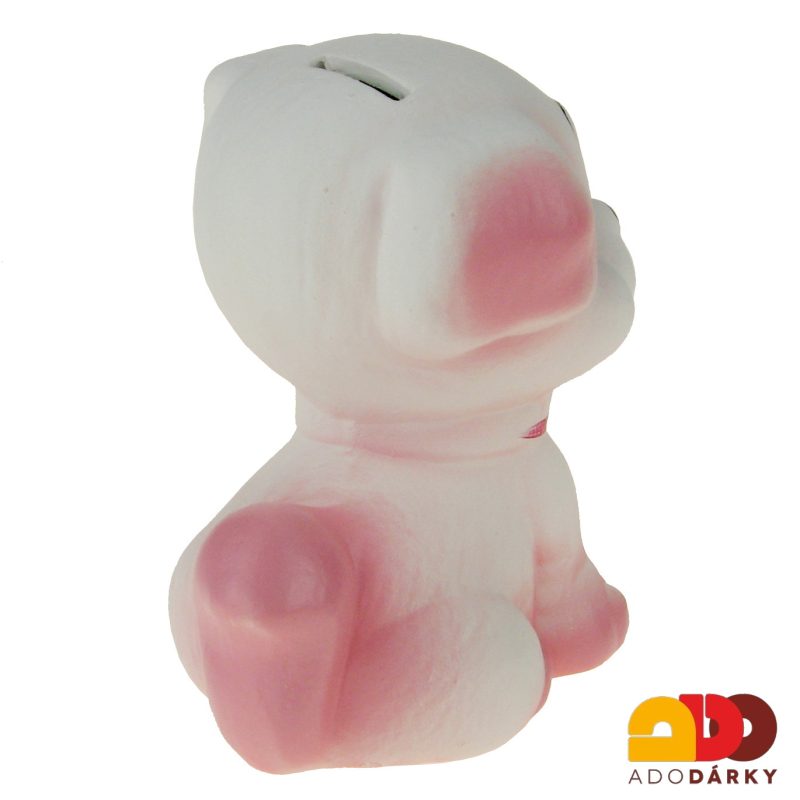 Pokladnička štěně bílo-růžové 15 cm