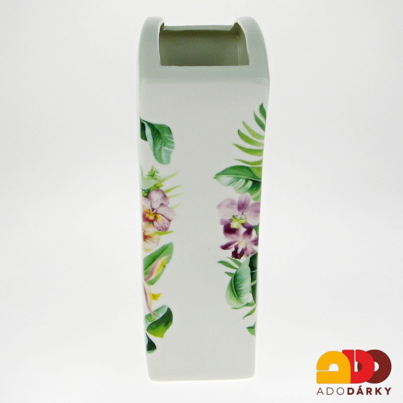 Váza Zelené listy a barevné květy 21 cm