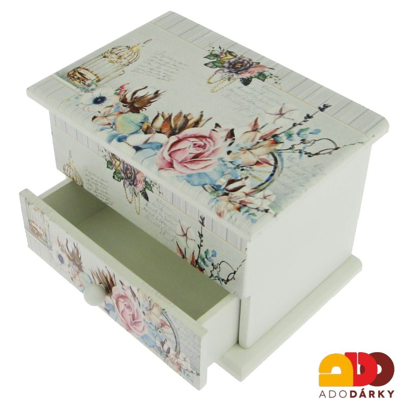 Hrací šperkovnice s obrázkem květů 13 x 9 x 9,5 cm