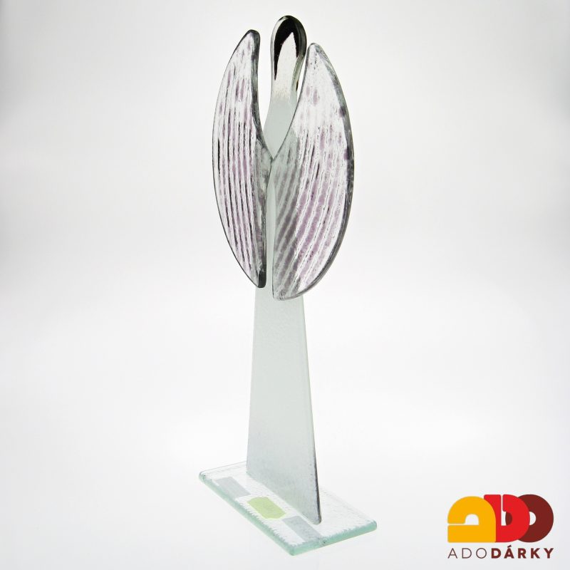 Skleněný anděl fialový 25 cm