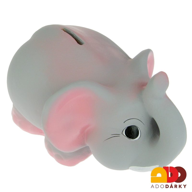 Pokladnička slon s chobotem šedorůžový 30 cm