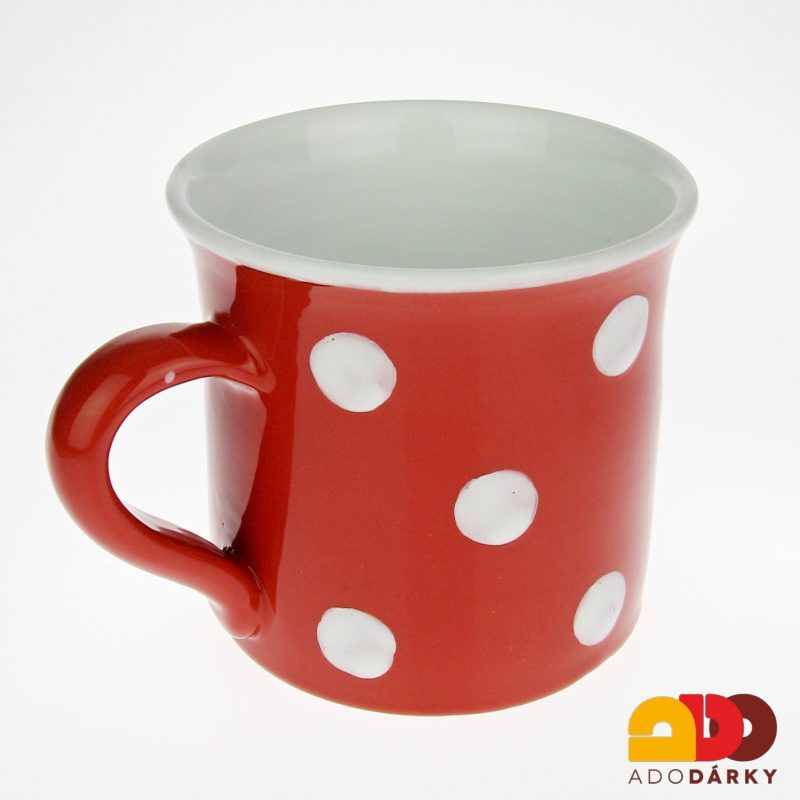 Hrnek červený s bílými puntíky 0,6 l