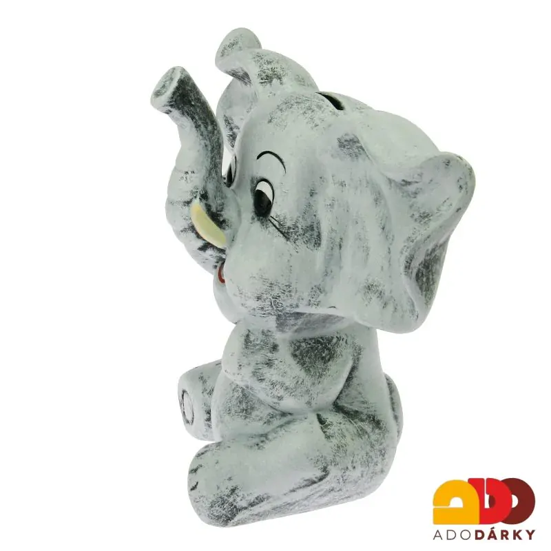 Pokladnička slon s velkýma ušima šedý 28 cm