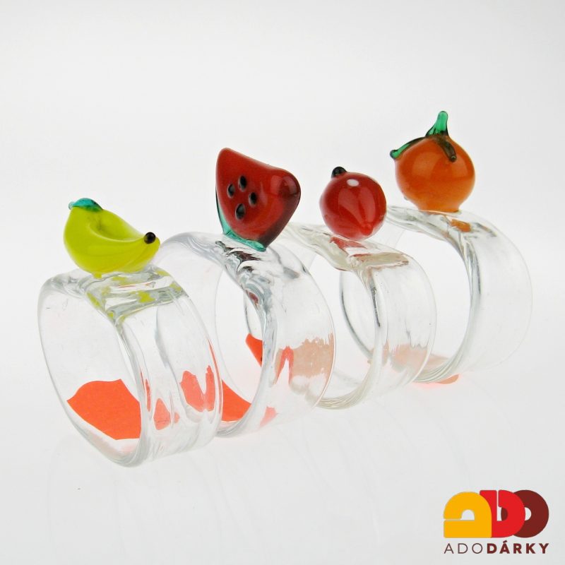 Sada čtyř skleněných kroužků na ubrousky Ovoce - varianta II.