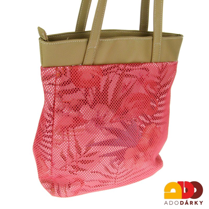 Kabelka letní růžová s listy 32 cm