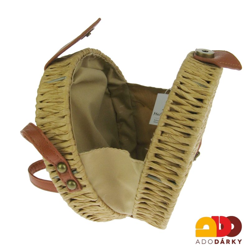 Pletená kulatá kabelka světle hnědá 19 cm