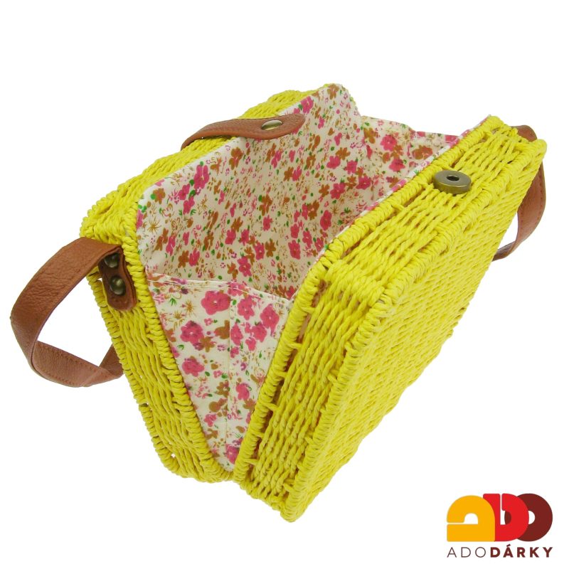 Pletená hranatá kabelka žlutá 22 cm