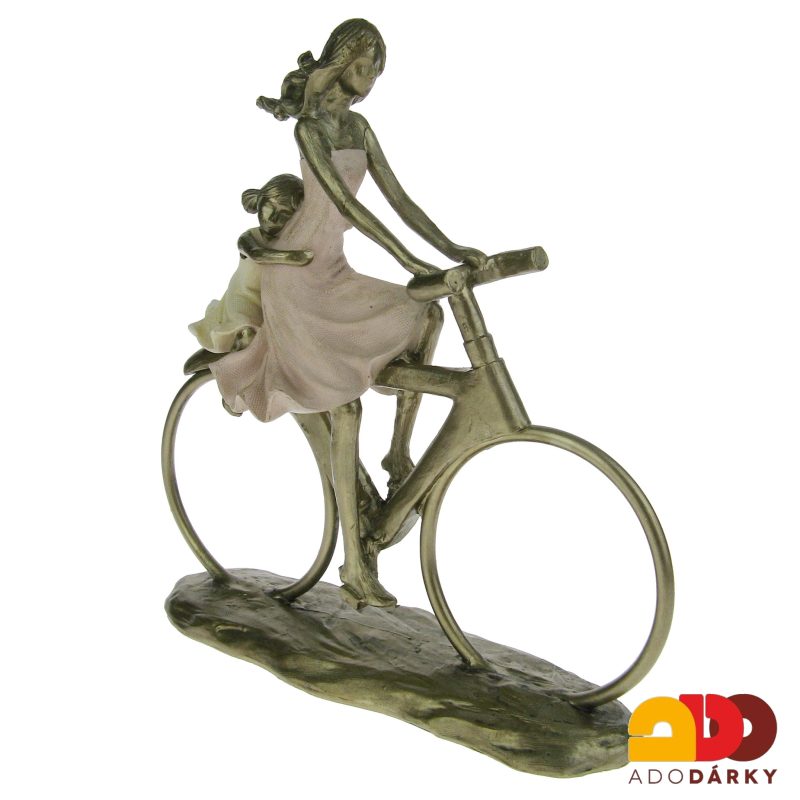 Soška ženy s dítětem na kole 25 cm