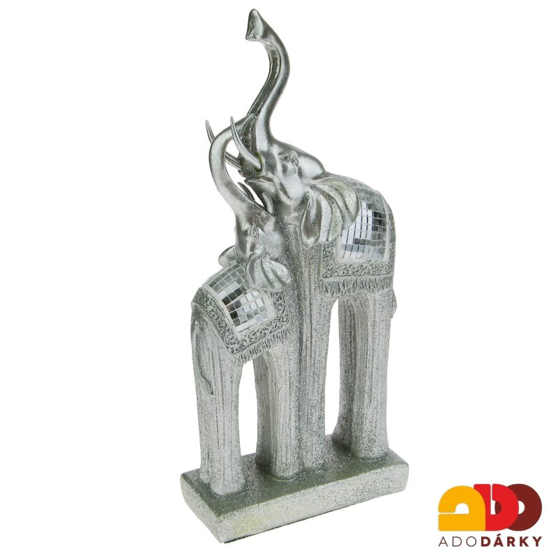 Soška dvou slonů ve stříbrné barvě 31 cm