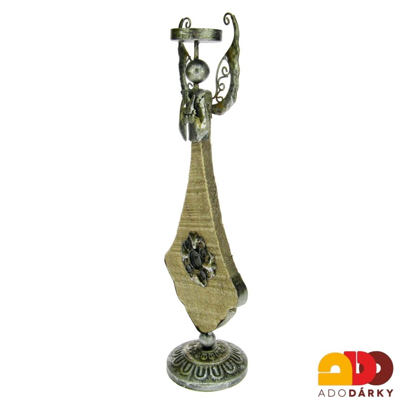 Plechový anděl s holubičkou svícen 39,5 cm