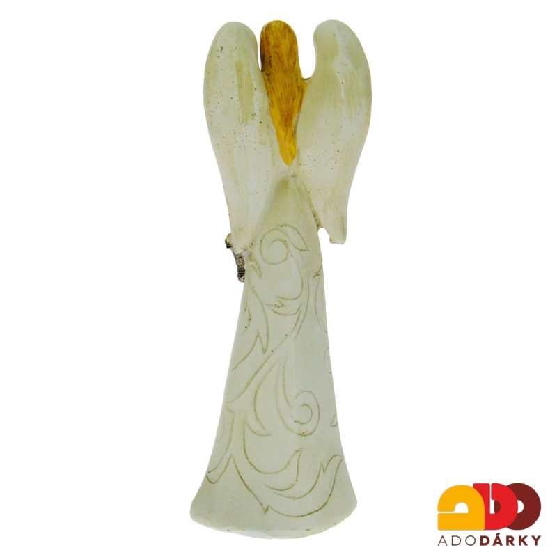 Anděl v šatech s ornamenty a košíkem květů 16 cm