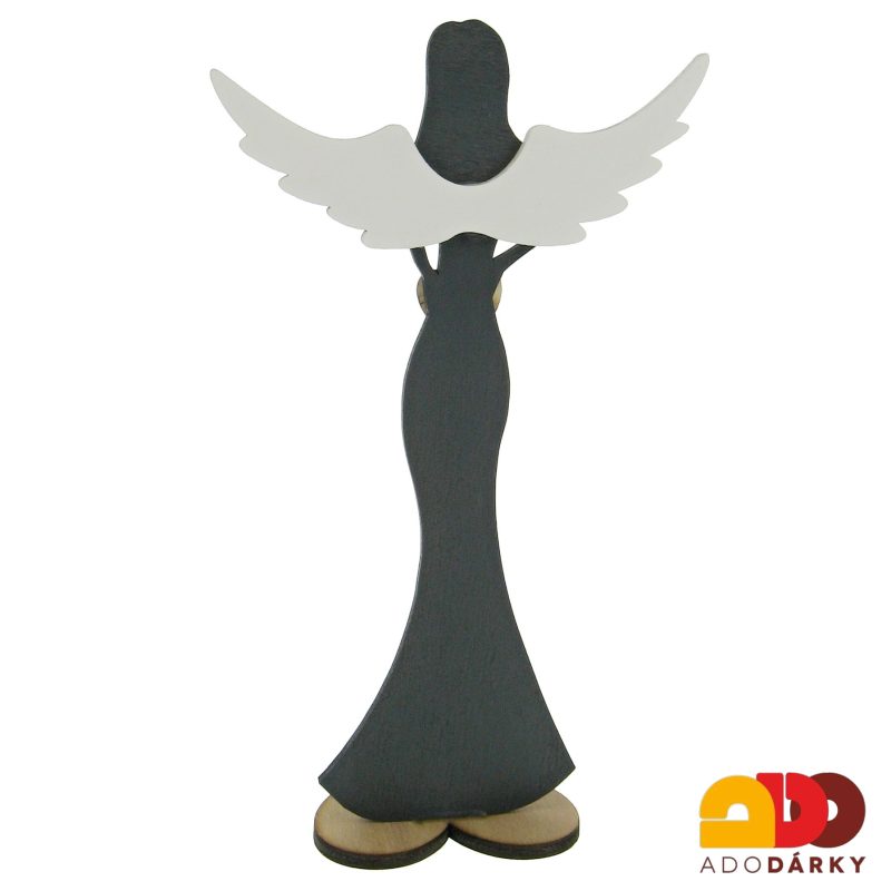 Anděl ze dřeva černý se srdcem 24,5 cm