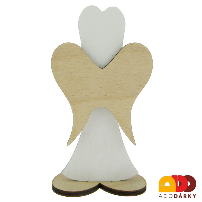 Anděl ze dřeva se srdíčkem bílý 15,5 cm