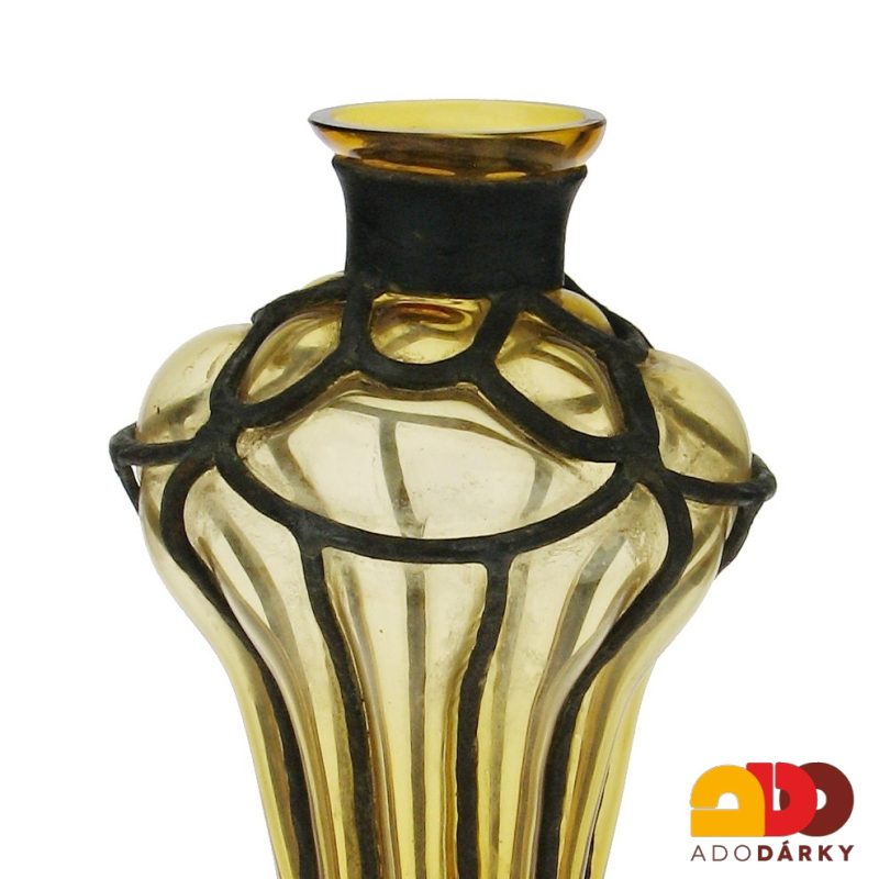 Skleněná váza v kovovém stojanu 31 cm