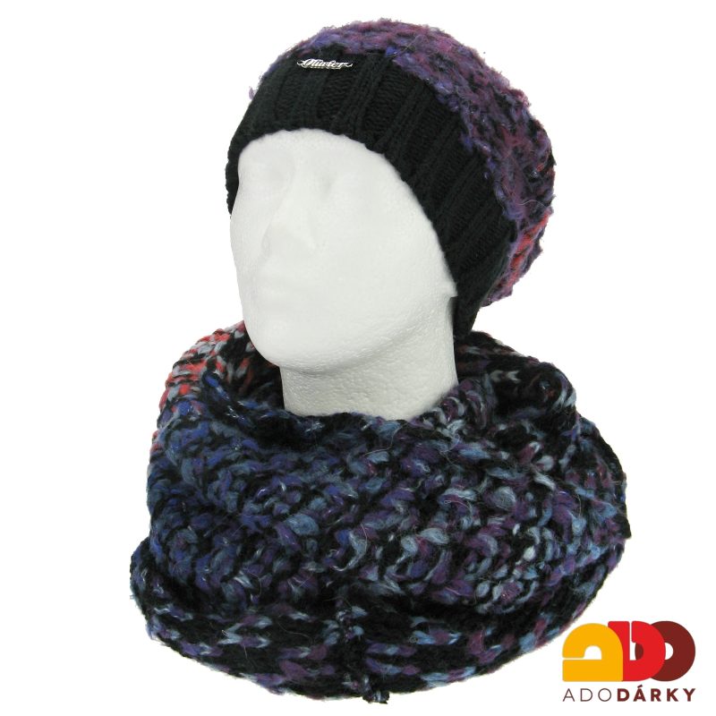 Souprava pleteného tunelu a čepice fialovobarevná