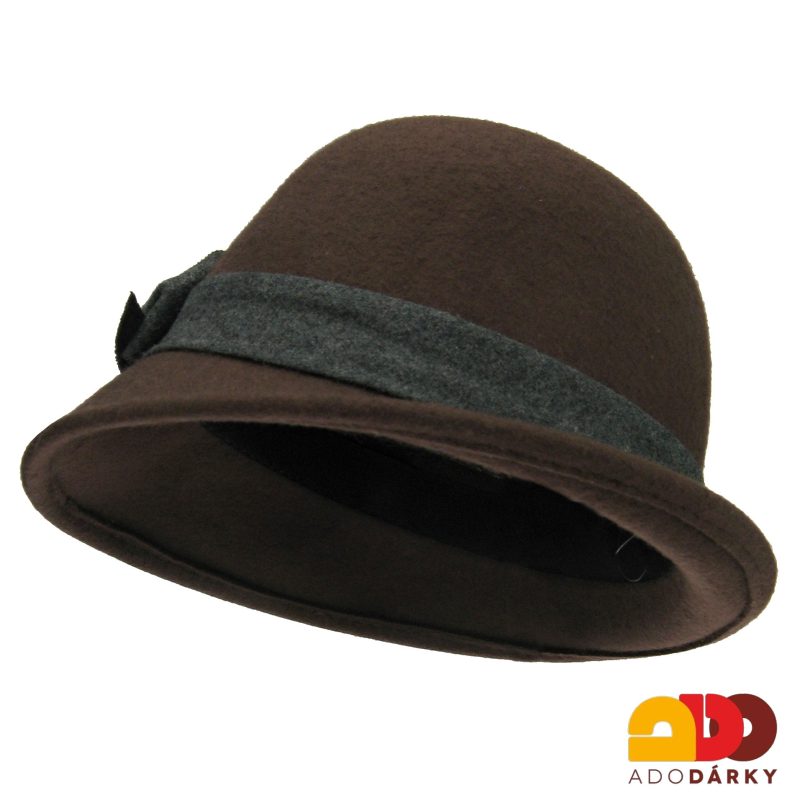 Hnědý plstěný klobouk s dvojitou mašlí